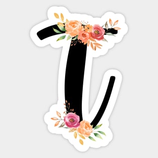 Letter T With Watercolor Floral Wreath Sticker
